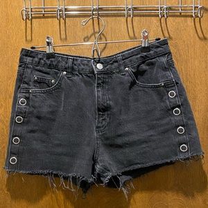 Topshop black gray denim shorts w/ silver hardware